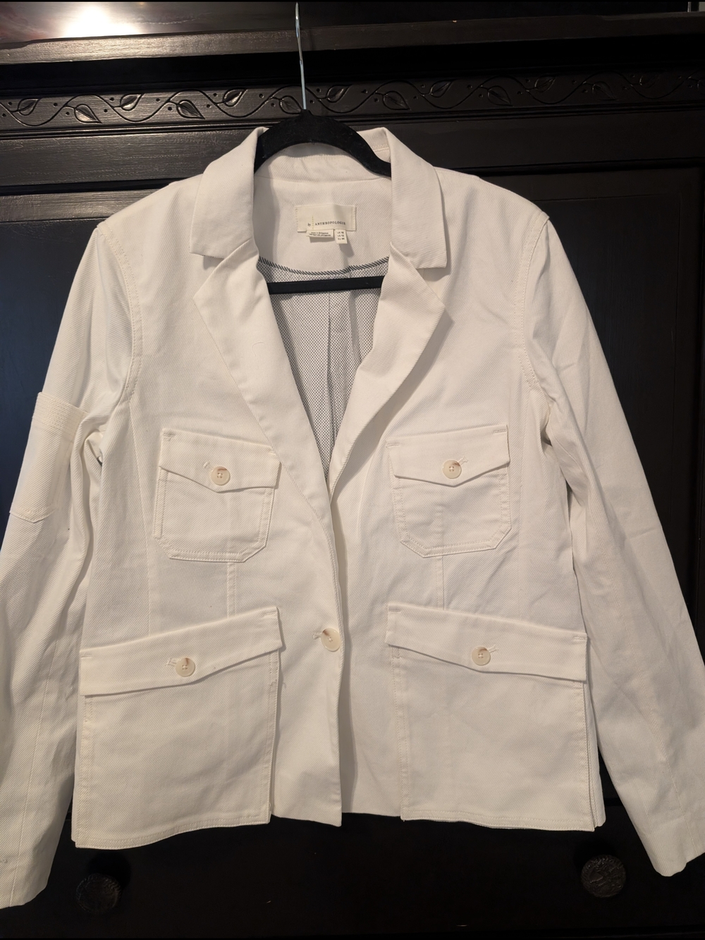 Anthropologie White Utility Blazer with Patch Pockets